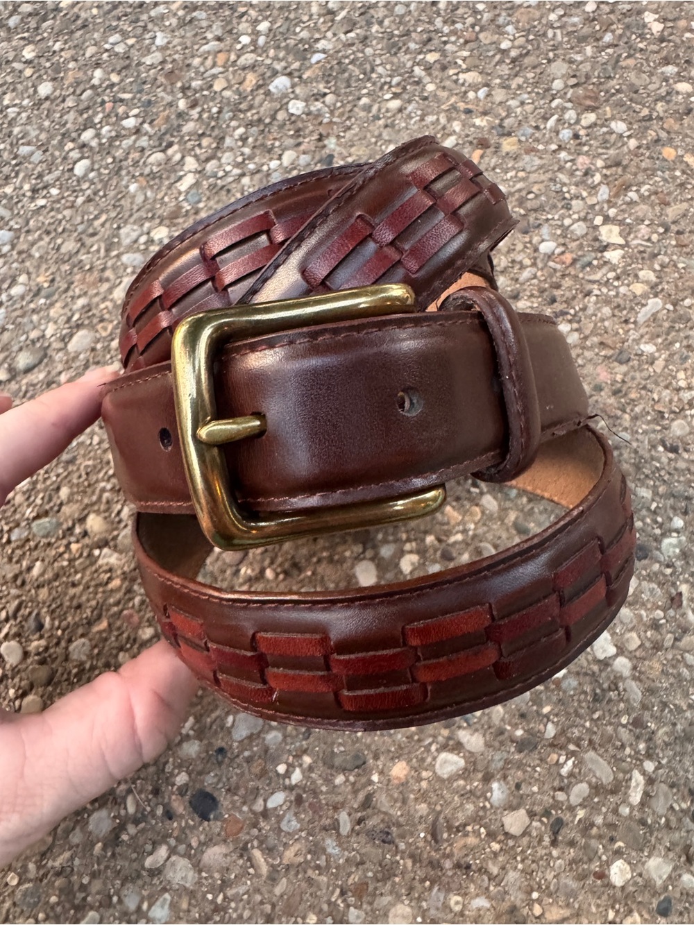 Vintage // brown leather braided belt size large